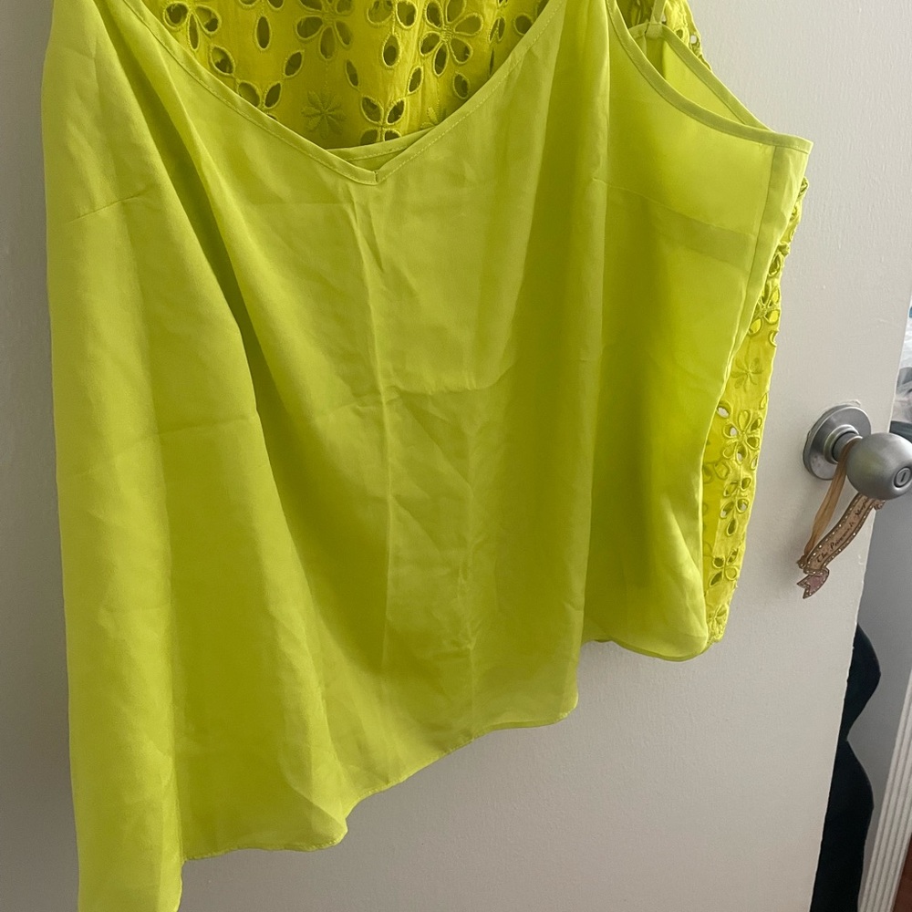J. Crew Chartreuse Yellow Ruffled Sleeveless Blouse w Camisole - Picture 5 of 5